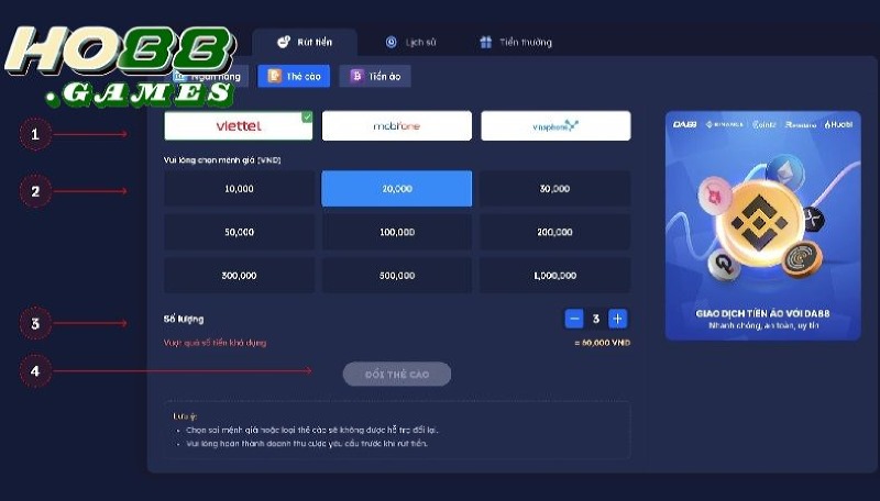 Hướng dẫn rút  qua thẻ cào